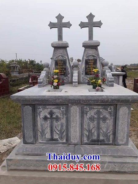 46 Mộ lăng mồ mả đôi hai ba ngôi liền nhau công giáo đạo thiên chúa bằng đá đẹp bán tại An Giang