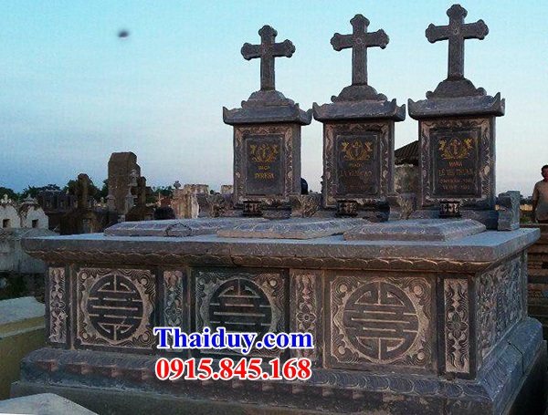 47 Mộ lăng mồ mả gia đình hai ba ngôi liền nhau công giáo đạo thiên chúa bằng đá đẹp bán tại Bạc Liêu