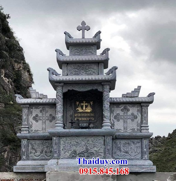 61 Mộ mồ mả cất giữ để hũ tro hài cốt gia đình dòng họ công giáo đạo thiên chúa bằng đá xanh bán tại Bà Rịa Vũng Tàu