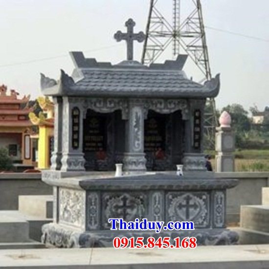 62 Mộ lăng mồ mả cất giữ để hũ tro hài cốt đôi hai ba ngôi liền nhau công giáo đạo thiên chúa bằng đá đẹp bán tại Hà Nội