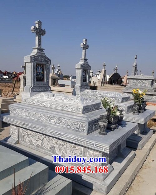63 Mộ lăng mồ mả gia đình dòng họ bố mẹ công giáo đạo thiên chúa bằng đá ninh bình đẹp bán tại Bắc Giang