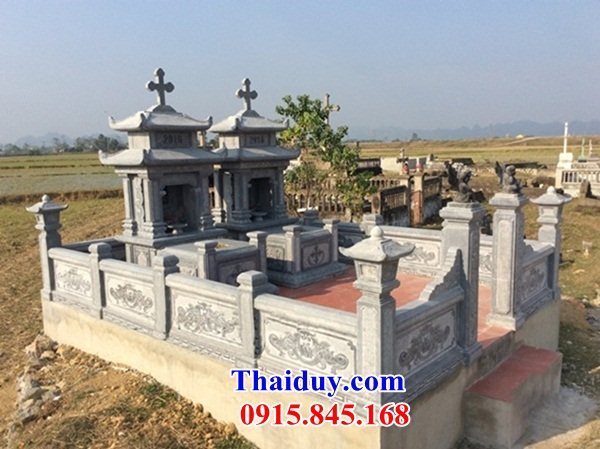 63 Mộ lăng mồ mả gia đình dòng họ bố mẹ công giáo đạo thiên chúa bằng đá xanh đẹp bán tại Bắc Giang
