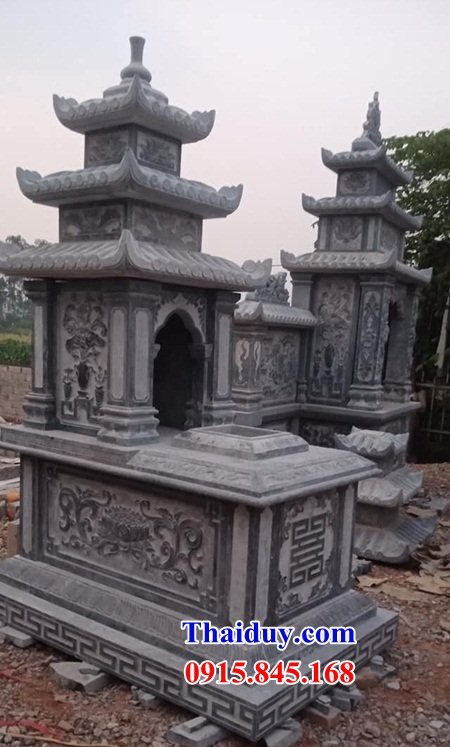 63 Mộ mồ mả đá tự nhiên nguyên khối gia đình ông bà bố mẹ ba mái đẹp bán tại Thái Bình