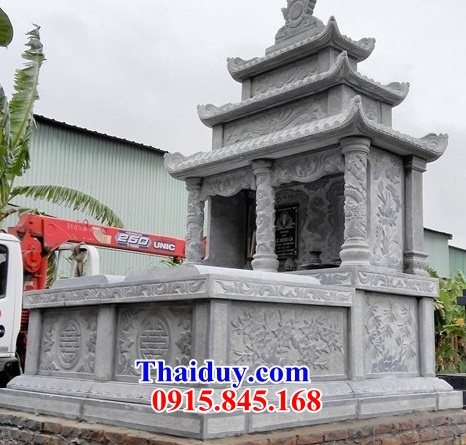 Kích thước mộ đôi hai ngôi bằng đá xanh chạm khắc hoa văn tinh xảo đẹp