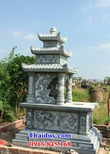 Lăng mộ đá xanh Thanh Hóa ba mái đẹp chạm khắc hoa văn tinh xảo
