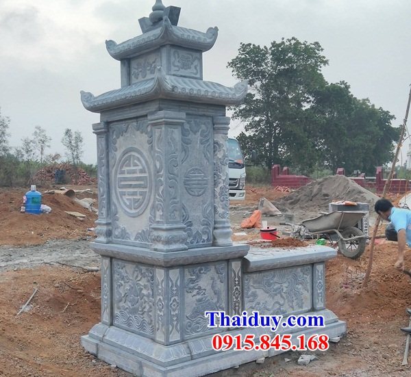 Mẫu mộ đá mỹ nghệ Ninh Bình hai mái chạm khắc hoa văn tinh xảo đẹp