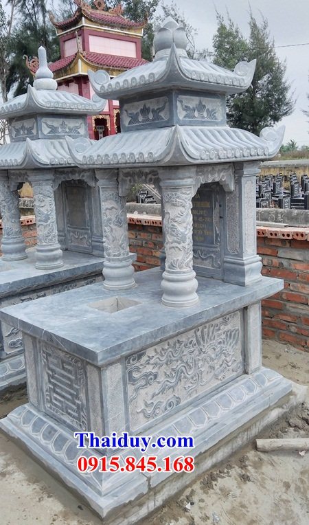 Mẫu mộ đá mỹ nghệ Ninh Bình hai mái điêu khắc tứ linh đẹp