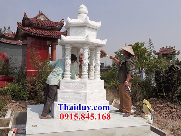 Mẫu mộ hình lục lăng bát giác bằng đá trắng cao cấp đẹp
