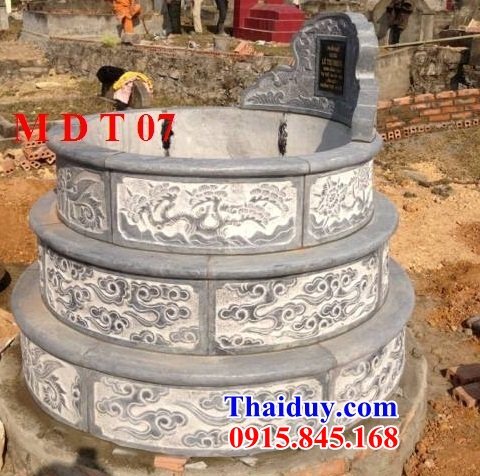 Mẫu mộ tam cấp tròn xây sẵn bằng đá xanh Thanh Hóa đẹp