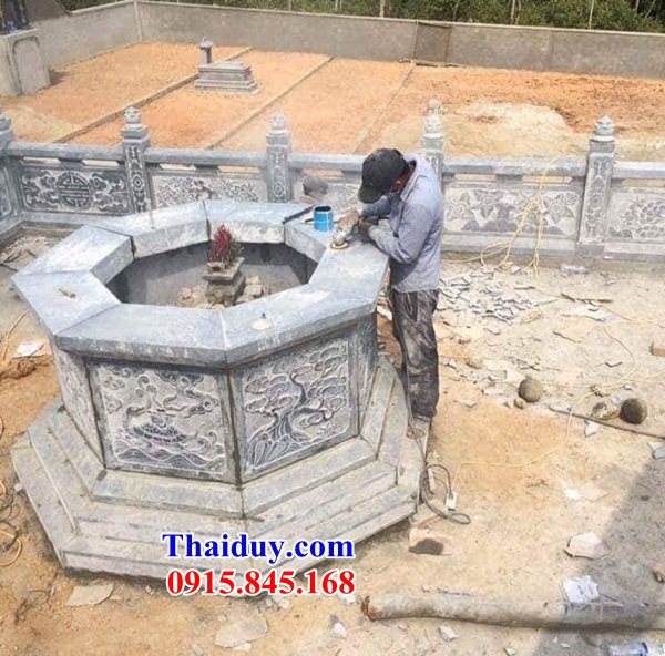 Mộ lục lăng ngũ giác bằng đá xanh Thanh Hóa chạm trổ tứ quý