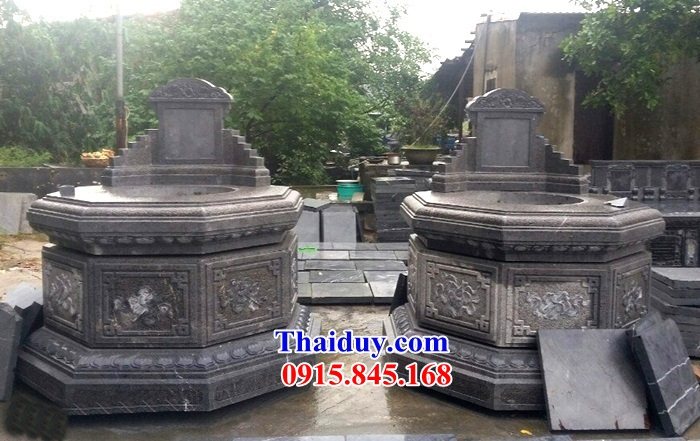 Mộ lục lăng ngũ giác bằng đá xanh Thanh Hóa tự nhiên nguyên khối