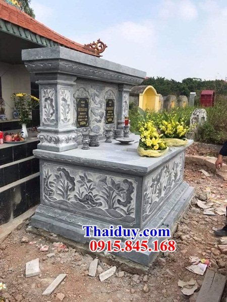 Xây mộ đôi gia đình dòng họ bằng đá mỹ nghệ Ninh Bình chạm khắc hoa văn tinh xảo đẹp