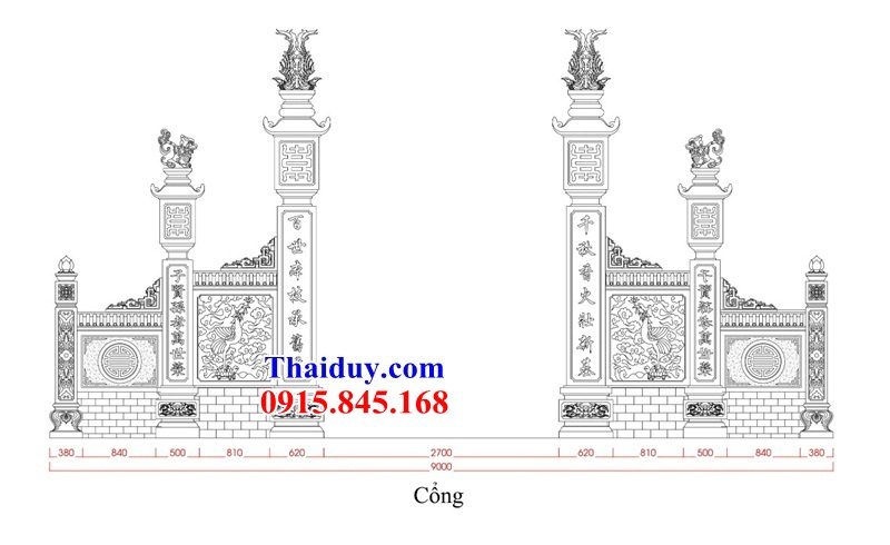 31 bản vẽ cổng tam quan tứ trụ đình chùa đền miếu đẹp chạm trổ tứ quý