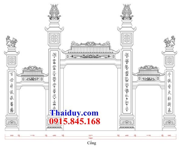31 bản vẽ cổng tam quan tứ trụ đình chùa đền miếu đẹp thiết kế cơ bản