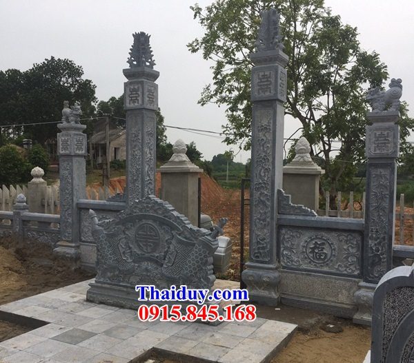 59 Mẫu trụ cổng khu lăng mộ nghĩa trang làm bằng đá thanh hóa nguyên khối đẹp bán lạng sơn