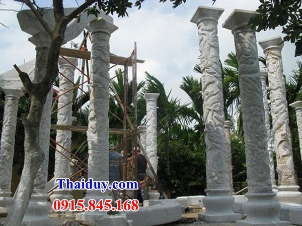 Mẫu cột đá đình chùa đền miếu chạm khắc hoa văn rồng phượng