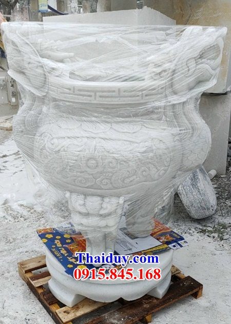 Mẫu đỉnh lư hương làm bằng đá trắng hình tròn đình đền chùa đẹp nhất bán bến tre