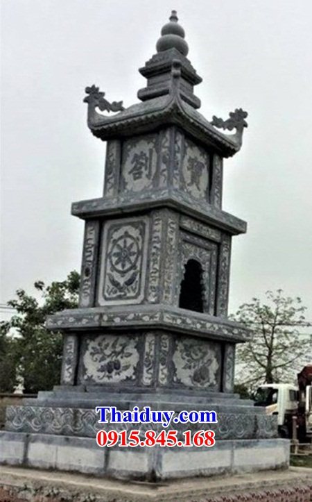 Mẫu tháp mộ sư bằng đá Ninh Bình chạm khắc hoa văn tinh xảo
