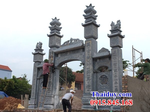 Thi công cổng tứ trụ tam quan đình chùa từ đường bằng đá mỹ nghệ Ninh Bình đẹp