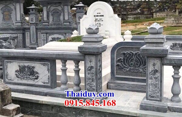 Tường hàng rào lan can đình đền chùa khu lăng mộ gia đình bằng đá xanh Thanh Hóa đẹp