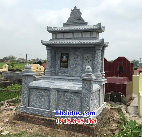 Xây 02 mộ mồ mả đôi ông bà bố mẹ bằng đá xanh nguyên khối đẹp nhất Bắc Ninh