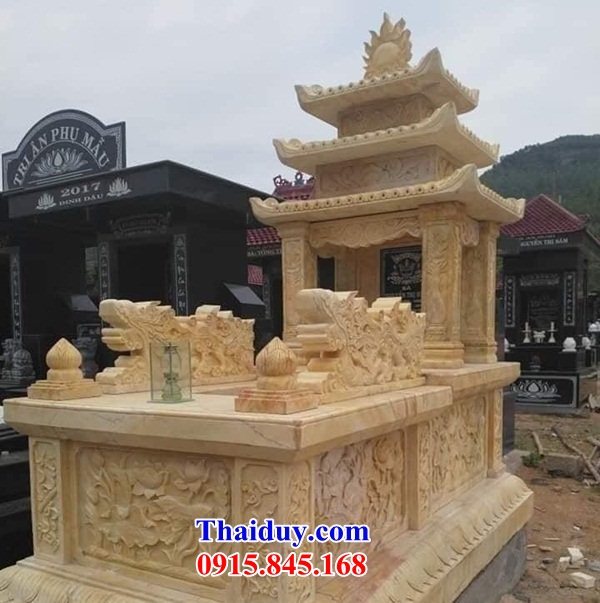 làm 13 mộ mồ mả ba mái đẹp bằng đá vàng tự nhiên bán tại Bắc Giang
