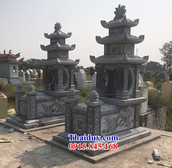 làm 13 mộ mồ mả ba mái đẹp bằng đá xanh nguyên khối bán tại Bắc Giang