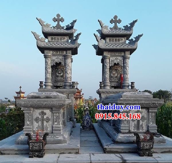 10 hình ảnh lăng mộ công giáo hai mái bằng đá xanh tự nhiên chạm khắc cây thánh giá tại Ninh Bình