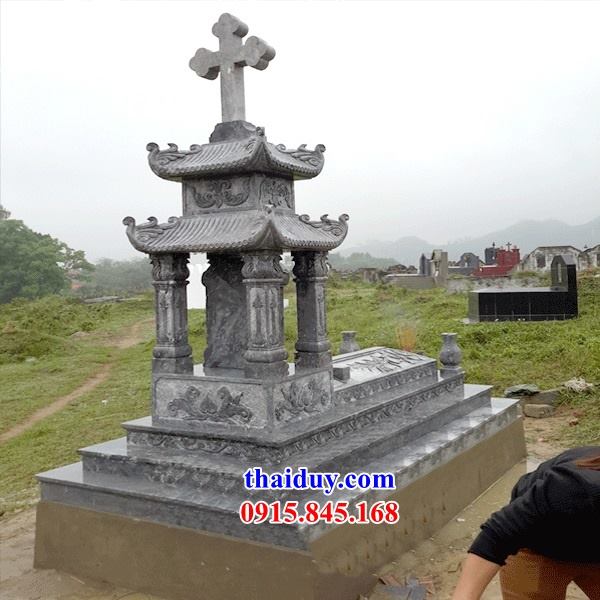 20 mẫu lăng mộ công giáo bằng đá mỹ nghệ cao cấp chạm khắc đơn giản hai mái tại Quảng Ninh