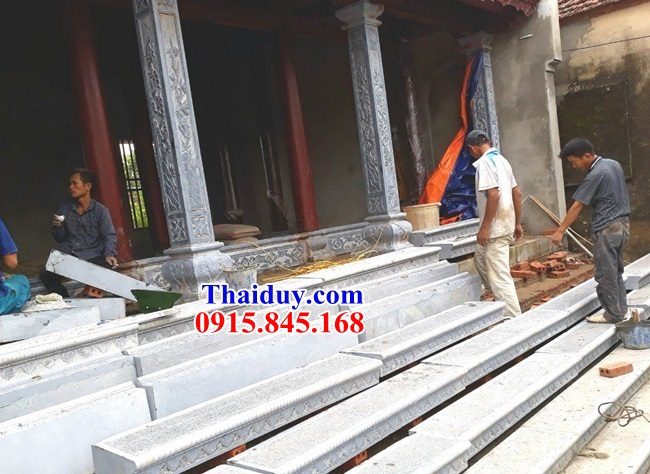 Cột đồng trụ nhà thờ tổ đường bằng đá xanh chạm trổ tứ quý bán tại Ninh Bình