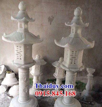 Làm 60 đèn thắp điện đình chùa đền miếu bằng đá trắng tự nhiên bán tại Tiền Giang