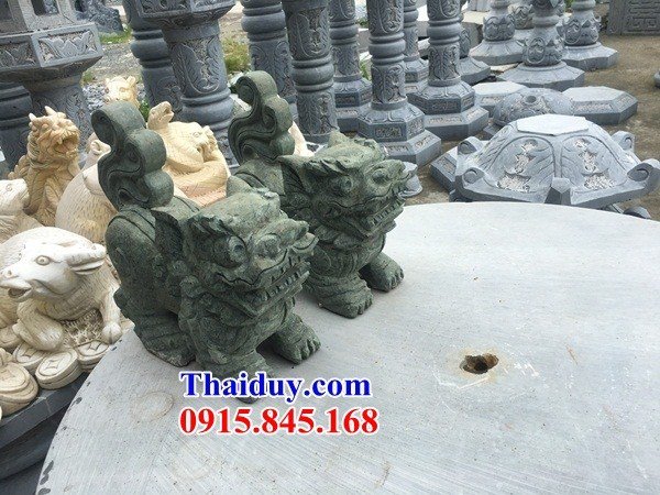 Thi công làm nghê bằng đá xanh rêu nguyên khối đẹp tại Hưng Yên