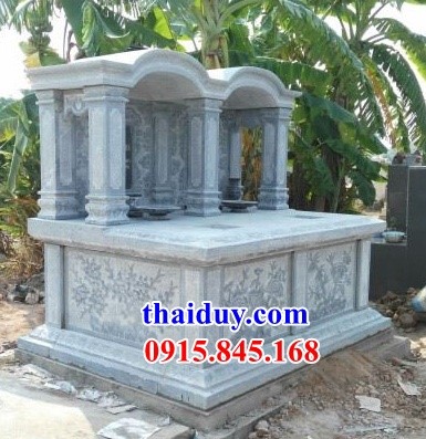 Thiết kế lăng mộ đôi bằng đá xanh Thanh Hoá cao cấp một mái chạm trổ  tứ quý đẹp tại Hà Giang
