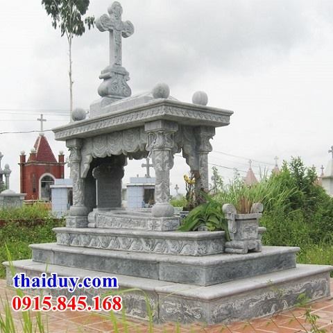 20 mẫu lăng mộ công giáo tam cấp bằng đá xanh tự nhiên một mái hiện đại tại Ninh Thuận