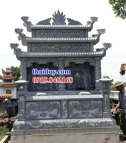 34 lăng mộ ba mái thờ chung ông bà bố mẹ bằng đá khối điêu khắc tứ quý tại Lạng Sơn