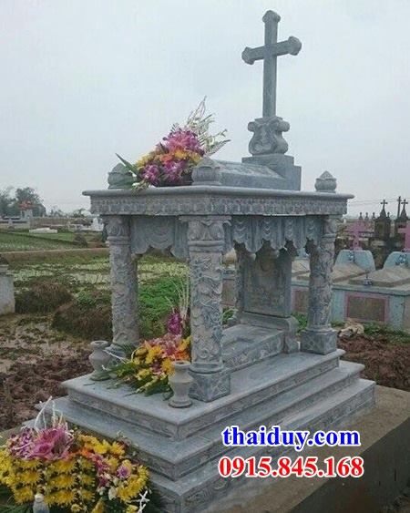 50 mẫu lăng mộ công giáo tam cấp đá xanh đơn một mái hiện đại đẹp tại Tuyên Quang