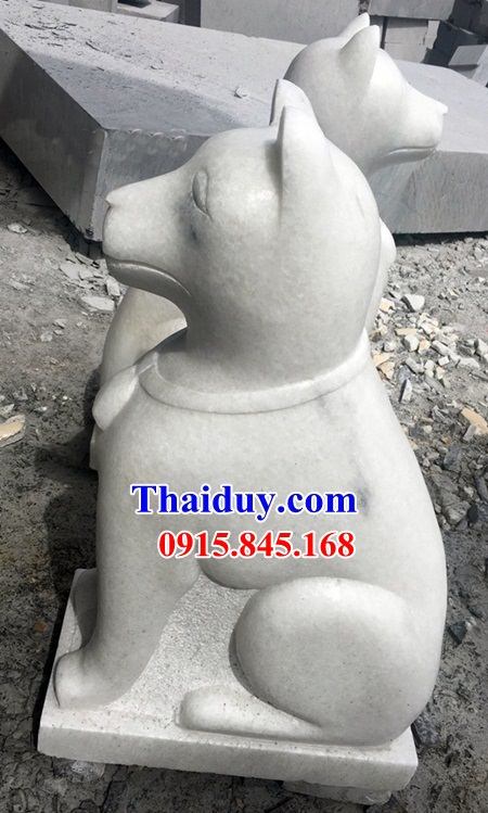 Ảnh tượng chó đá trắng từ nhiên cao cấp trấn yểm đền chùa tại Quảng Nam