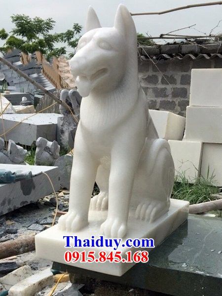 Bán sẵn chó phong thủy canh cổng từ đường dòng họ bằng đá trắng tự nhiên tại Thái Bình