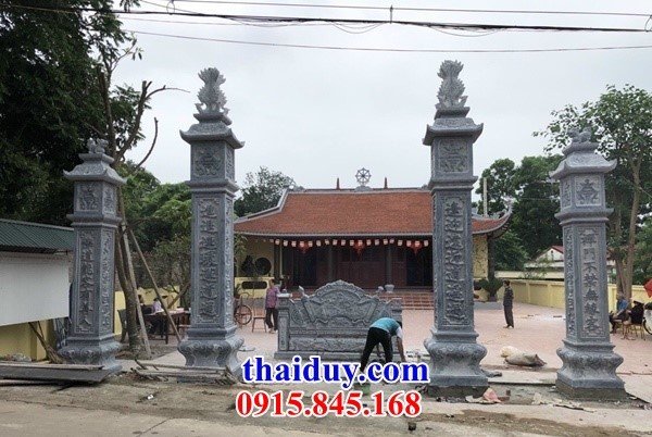 Hình ảnh cổng tam quan tứ trụ đình chùa đẹp nhất bằng đá xanh liền khối bán toàn quốc