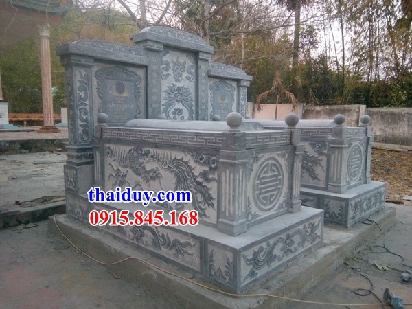 Hình ảnh lăng mộ bằng đá xanh tự nhiên không mái hiện đại chạm khắc hoa văn tinh xảo đẹp tại Điện Biên