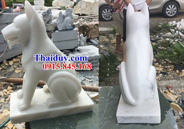 Mẫu chó trấn yểm canh cổng tư gia biệt thự đình đền chùa miếu bằng đá trắng tự nhiên bán chạy nhất tại Hòa Bình