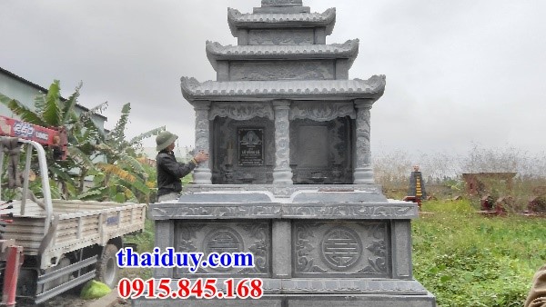 Mẫu lăng mộ đôi ba mái bằng đá mỹ nghệ thiết kế chuẩn phong thuỷ chạm khắc đẹp tại Ninh Bình