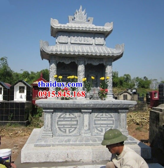 Mẫu lăng mộ đôi hai mái bằng đá xanh cao cấp sang trọng thiết kế hiện đại đẹp tại Đà Nẵng