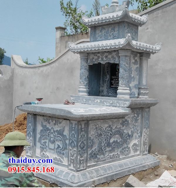 Mẫu lăng mộ hai mái bằng đá xanh cao cấp chạm khắc tứ linh thiết kế đẹp tại Đà Nẵng