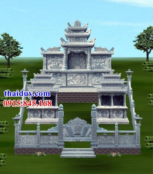 Mẫu thiết kế lăng mộ ba mái thờ chung ông bà cha mẹ bằng đá xanh tại Quảng Ninh