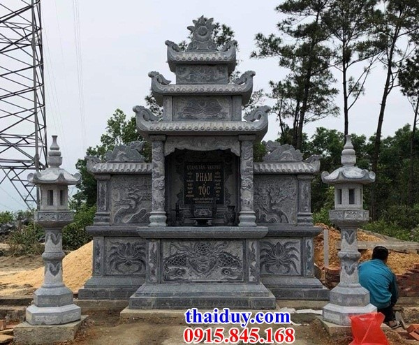 Xây cất lăng mộ ba mái thờ chung dòng tộc bằng đá liền khối chạm khắc hoa văn đẹp tại Nam Định