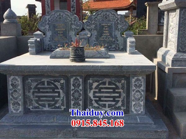 Hình ảnh 09 mộ đôi không mái thờ chung cha mẹ bằng đá xanh tự nhiên cất hũ tro cốt hỏa táng