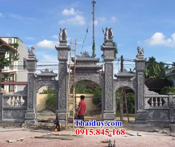 Lắp ghép cổng tam quan tứ trụ đình đền chùa miếu bằng đá xanh Thanh Hóa thiết kế cơ bản