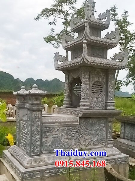 Thiết kế mộ ba đao bằng đá xanh tự nhiên điêu khắc long phụng