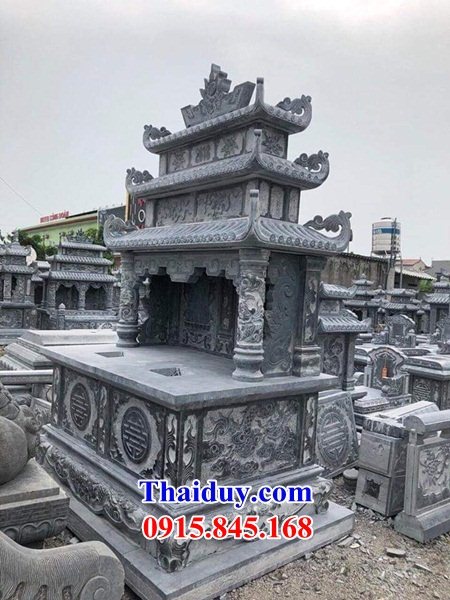 Hình ảnh lăng mộ đôi bằng đá xanh nguyên khối cao cấp chạm khắc hoa văn đẹp tại Bình Định